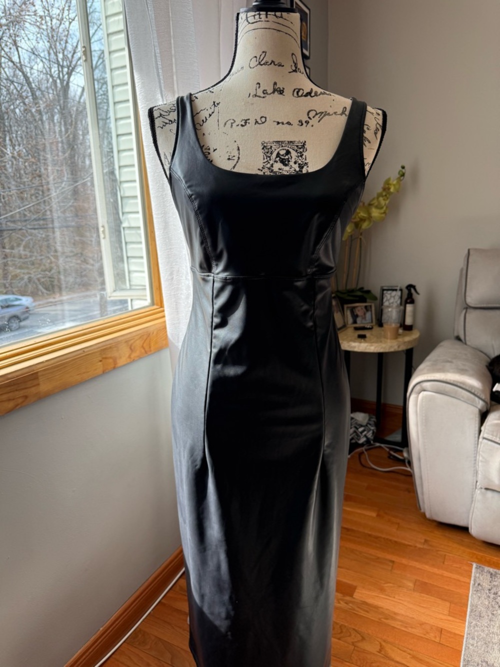 sofia by sofia vergara Black Faux Leather Midi Dress